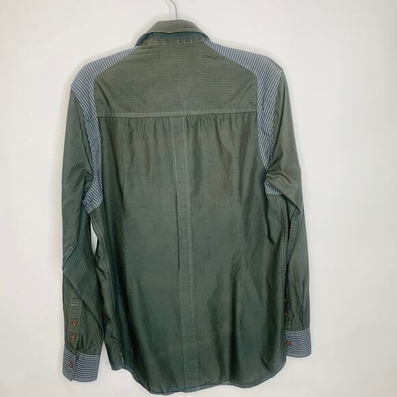 Howe Colorblock Green Gray Striped Shirt Sz Large - Picture 2 of 6